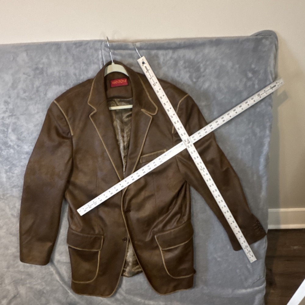 Mantoni Brown Leather Suede Men's Blazer Two-Button Notch Lapel Inner Pockets - Picture 4 of 8